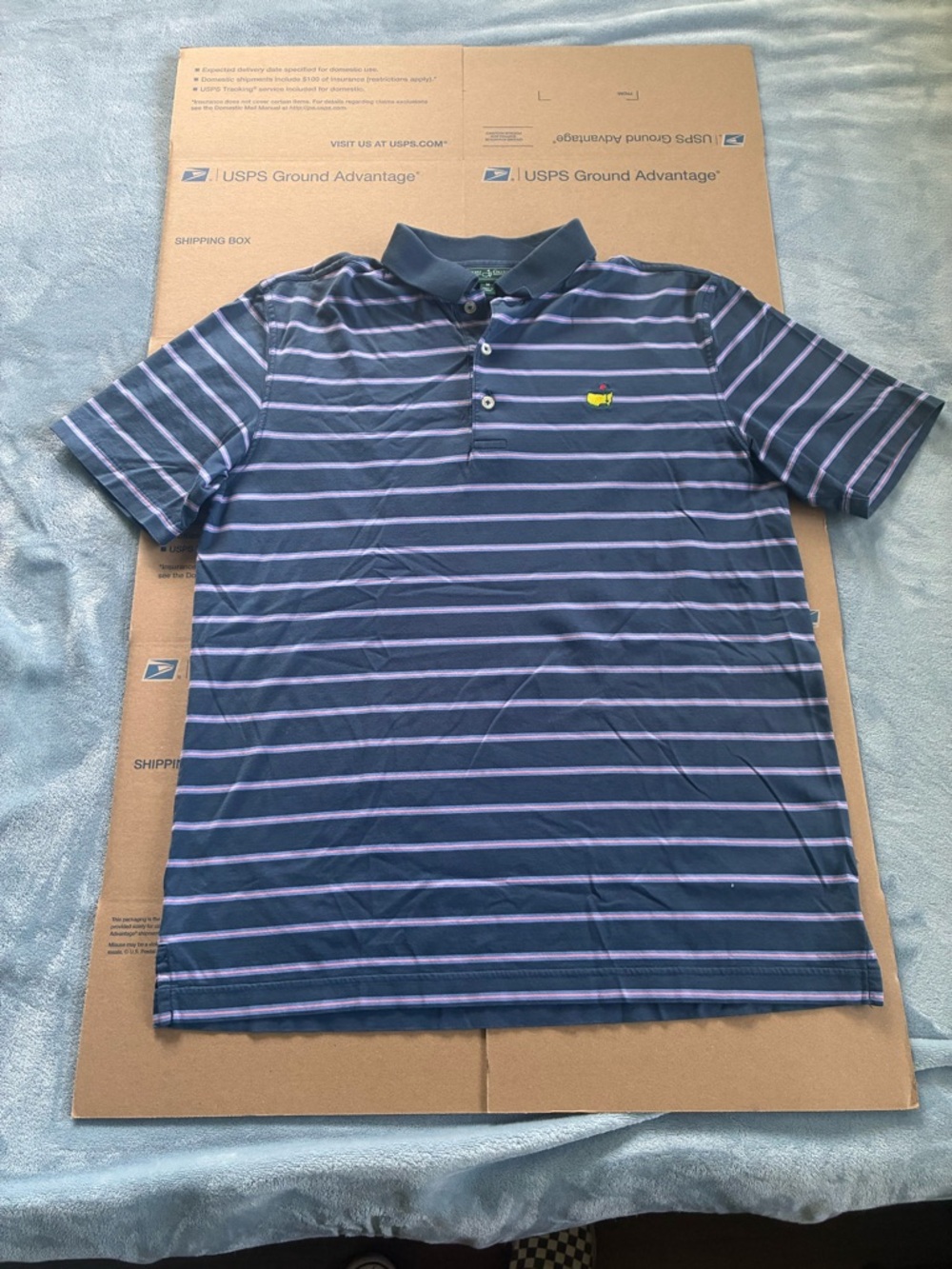 Masters Collection Golf Polo Short Sleeve Blue Striped Men’s Medium Cotton VTG M